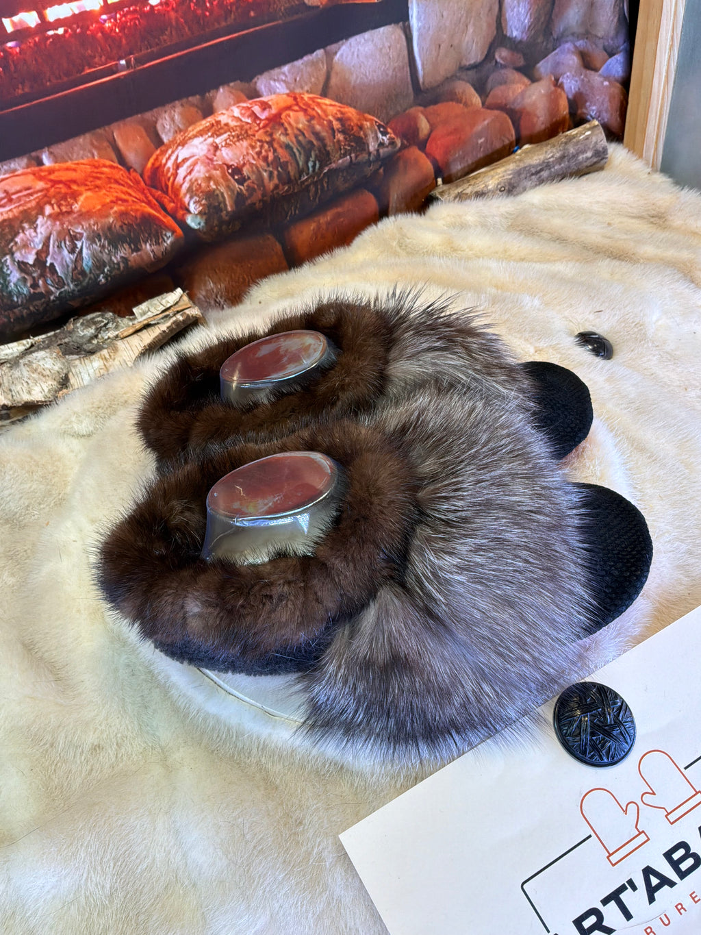 Slipper Irène pointure 10 femme – Sherling italien & cuir recyclé, pièce unique faite à la main au Québec