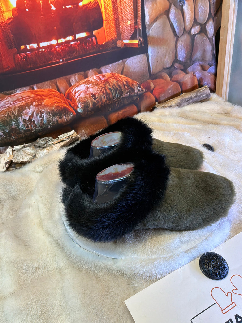 Slipper Simone pointure 7 femme – Sherling italien & cuir recyclé, pièce unique faite à la main au Québec