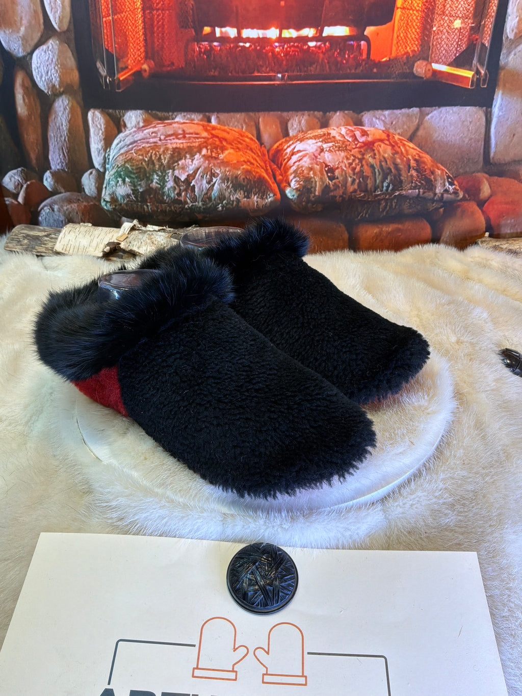 Slipper Cécile pointure 8 femme – Sherling italien & cuir recyclé, pièce unique faite à la main au Québec
