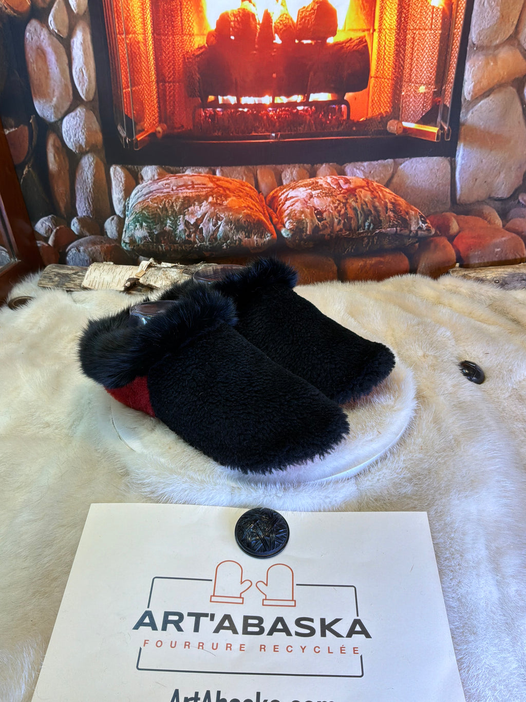 Slipper Cécile pointure 8 femme – Sherling italien & cuir recyclé, pièce unique faite à la main au Québec