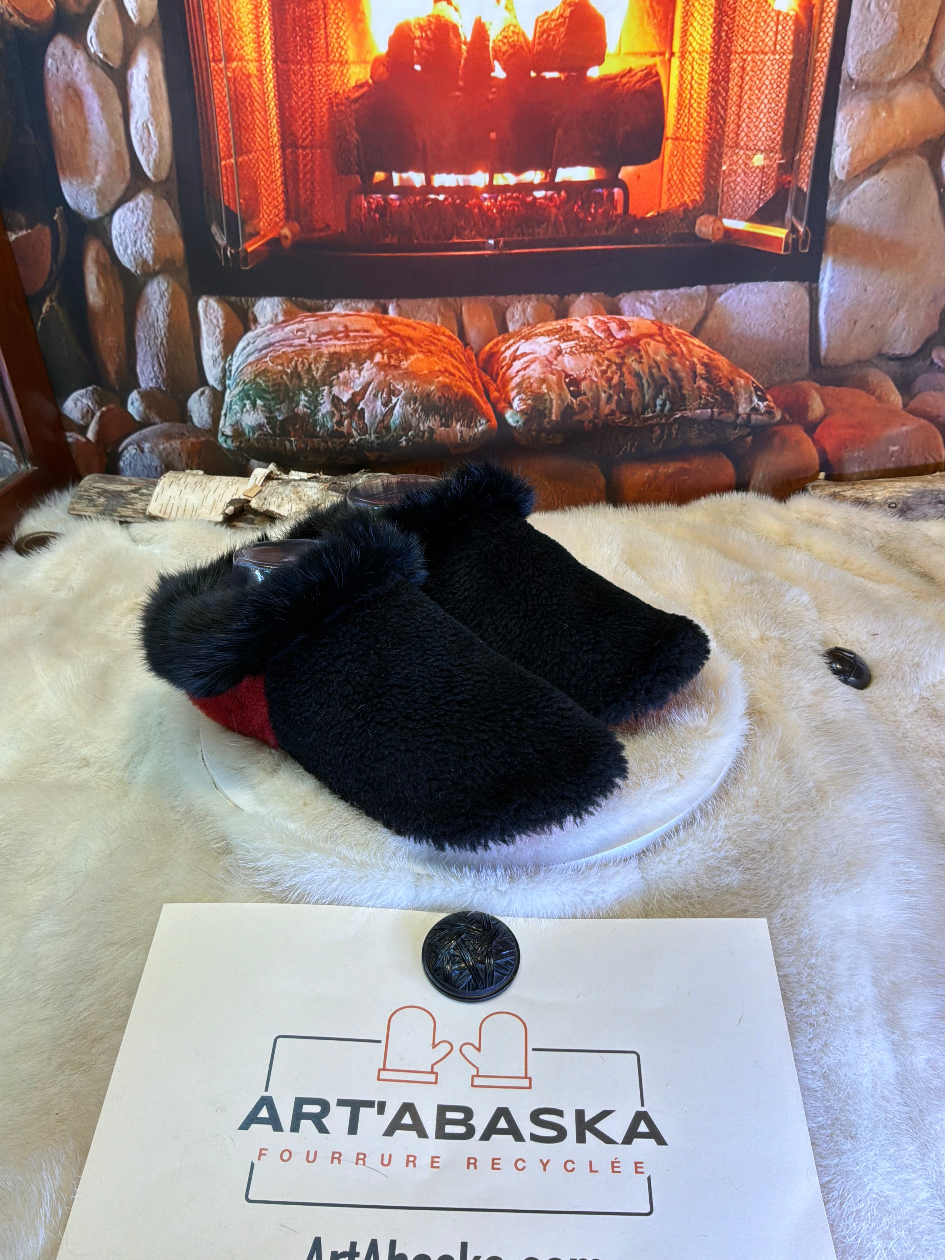 Slipper Cécile pointure 8 femme – Sherling italien & cuir recyclé, pièce unique faite à la main au Québec