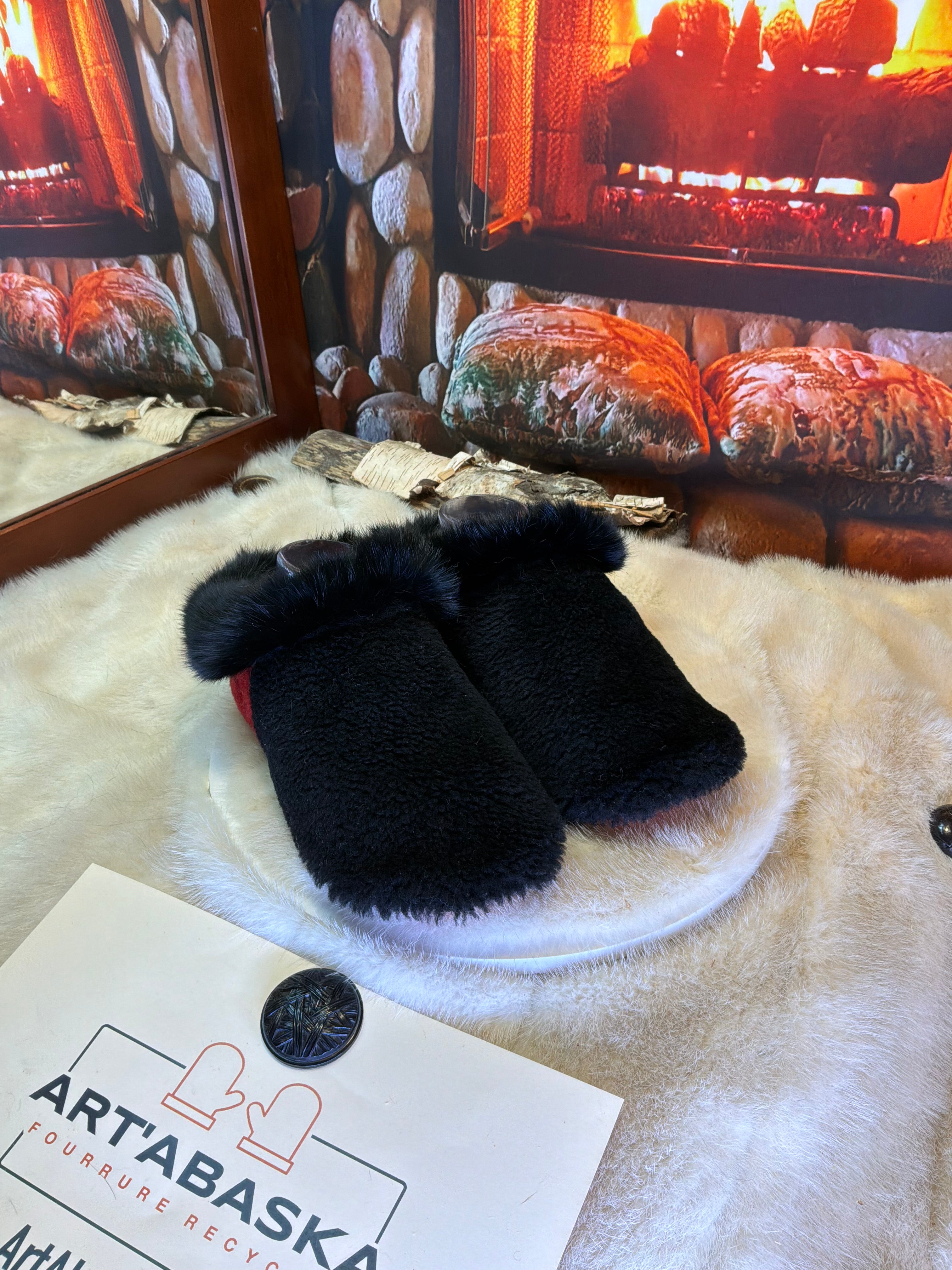 Slipper Cécile pointure 8 femme – Sherling italien & cuir recyclé, pièce unique faite à la main au Québec