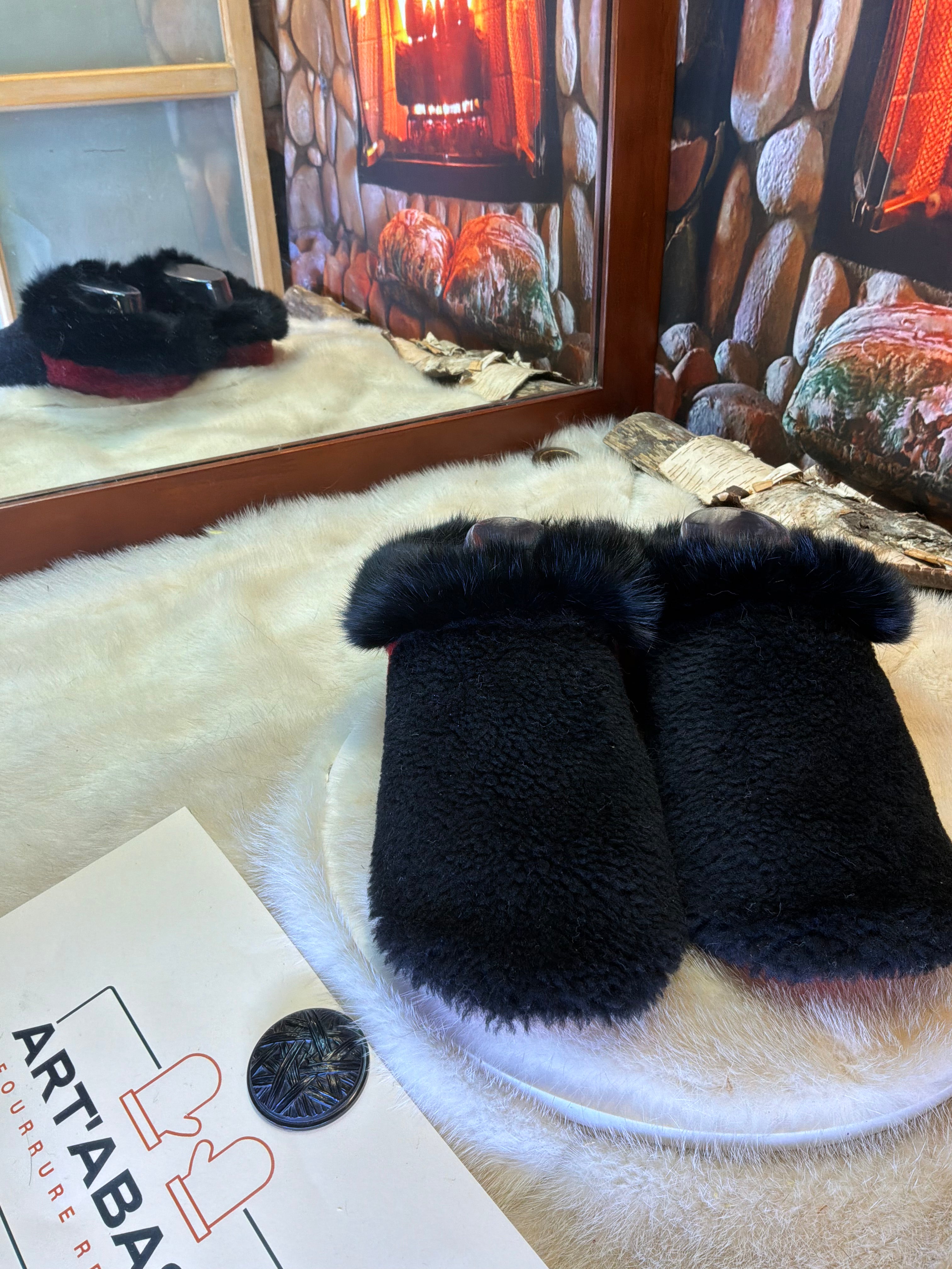 Slipper Cécile pointure 8 femme – Sherling italien & cuir recyclé, pièce unique faite à la main au Québec