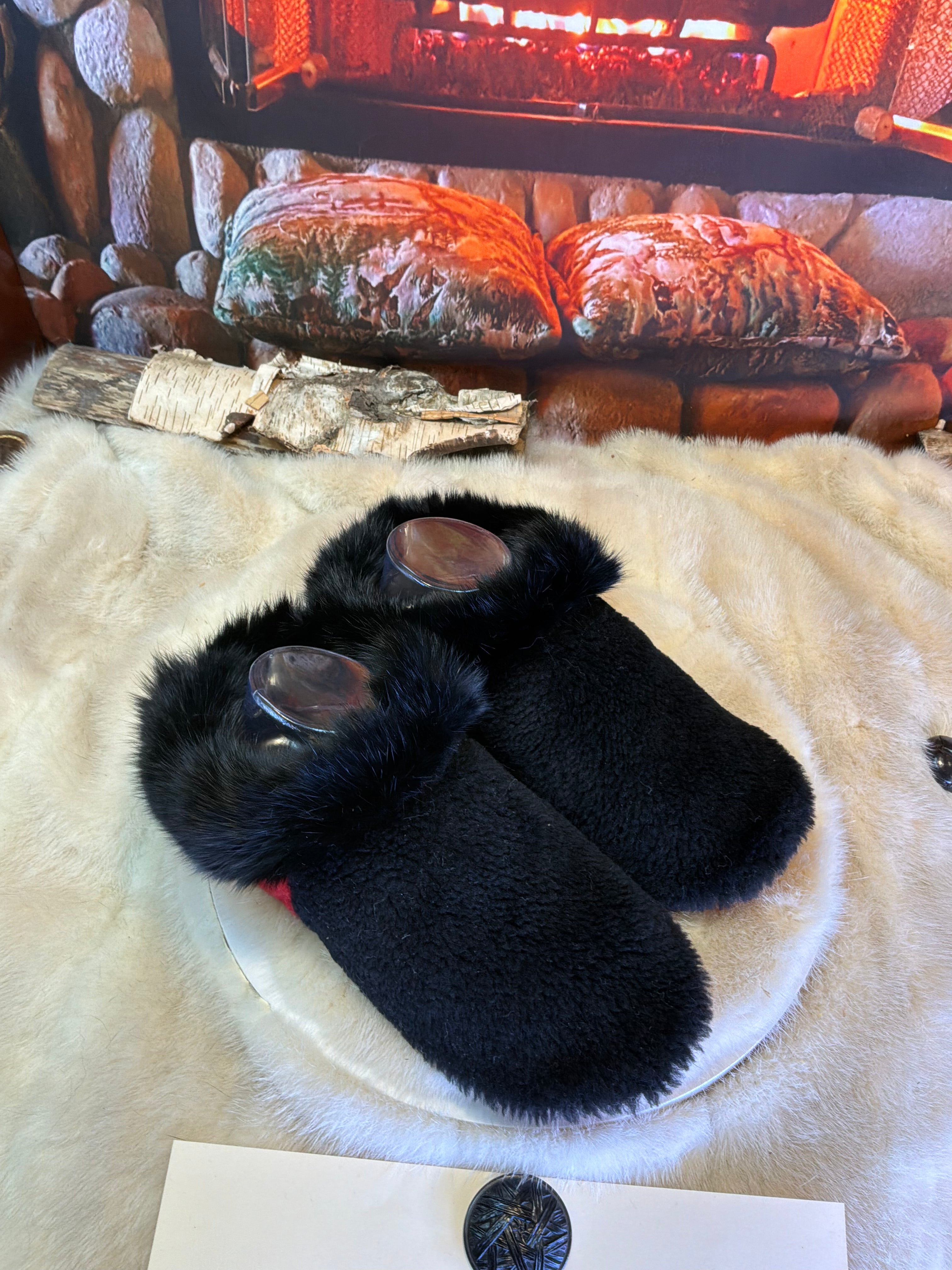 Slipper Cécile pointure 8 femme – Sherling italien & cuir recyclé, pièce unique faite à la main au Québec