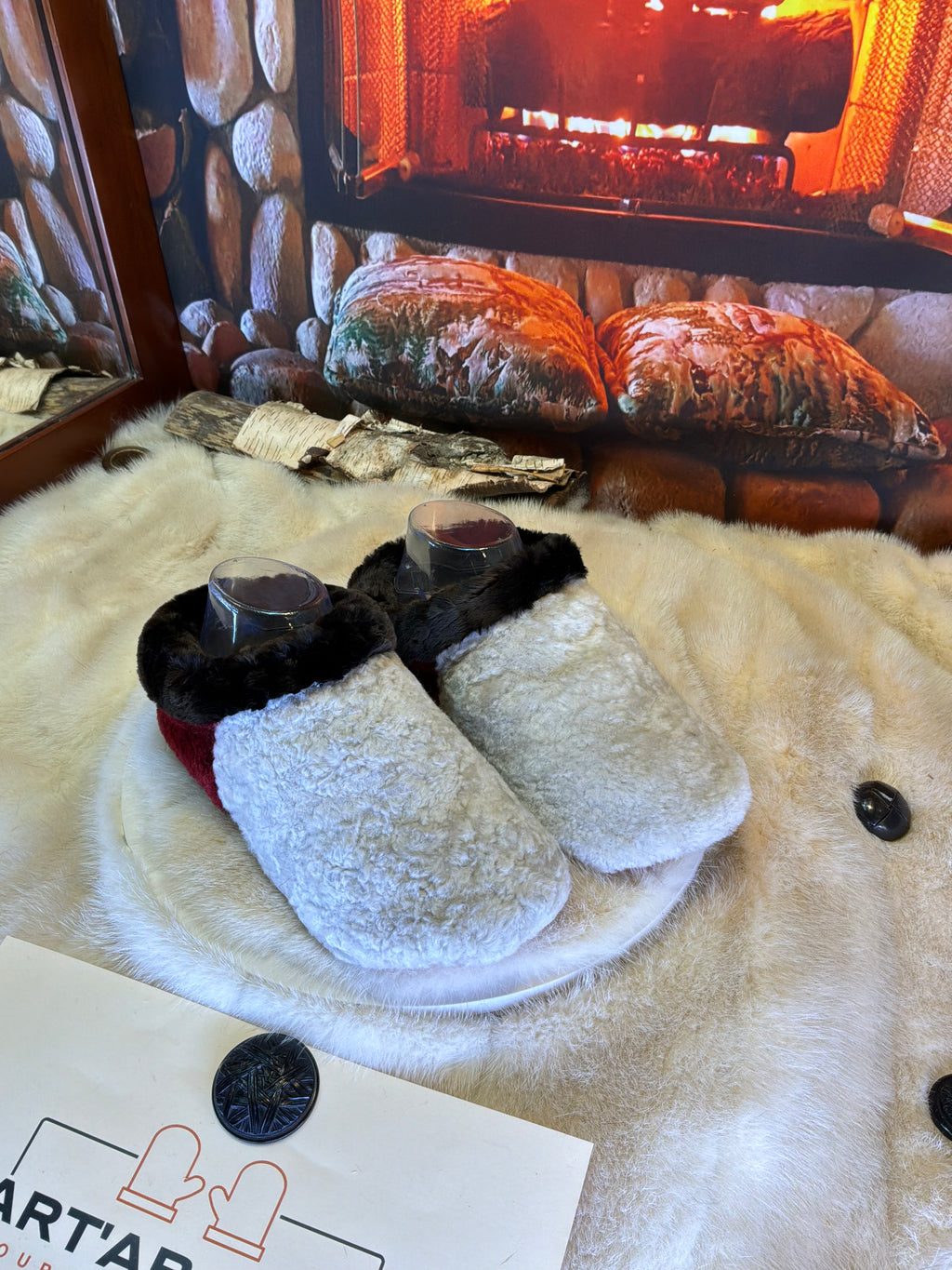 Slipper Irma pointure 7 femme – Sherling italien & cuir recyclé, pièce unique faite à la main au Québec