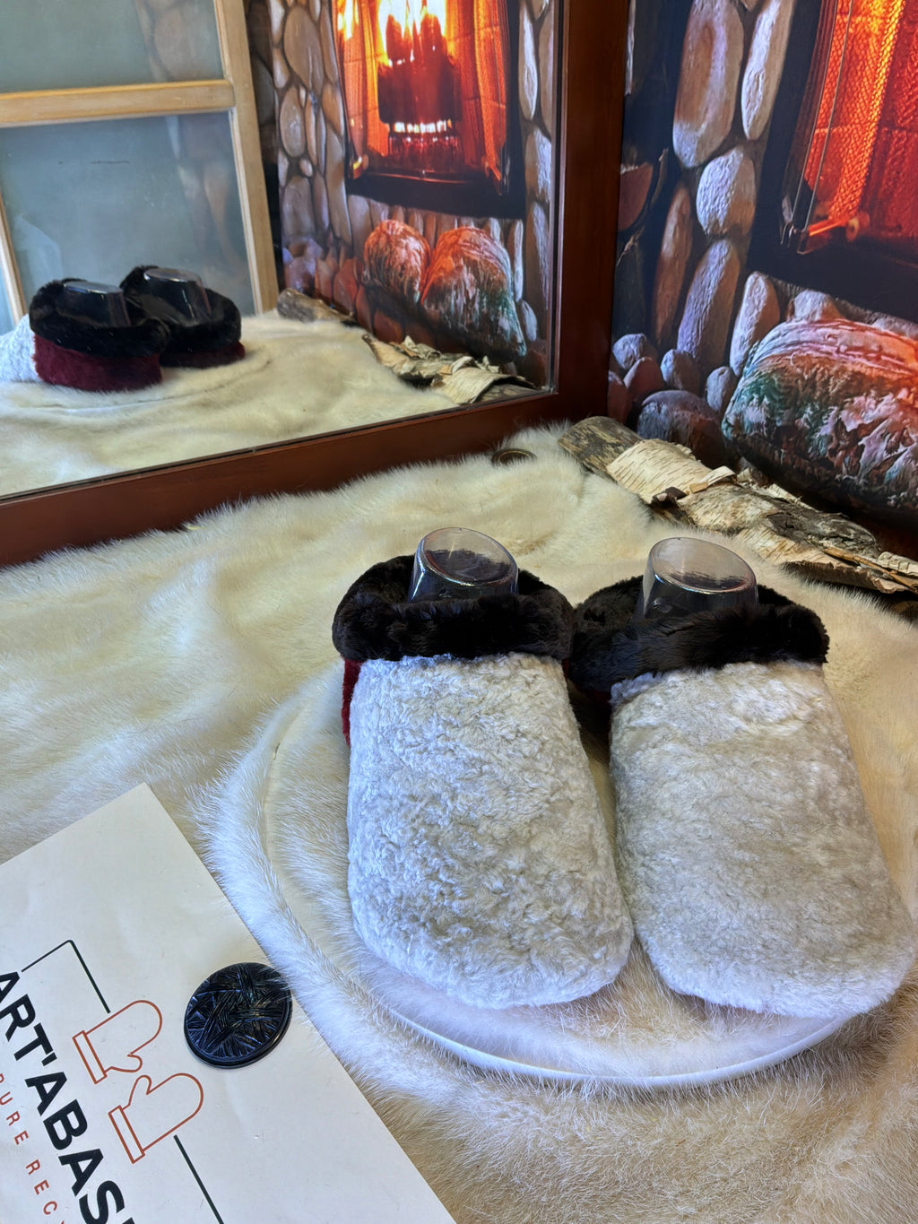Slipper Irma pointure 7 femme – Sherling italien & cuir recyclé, pièce unique faite à la main au Québec