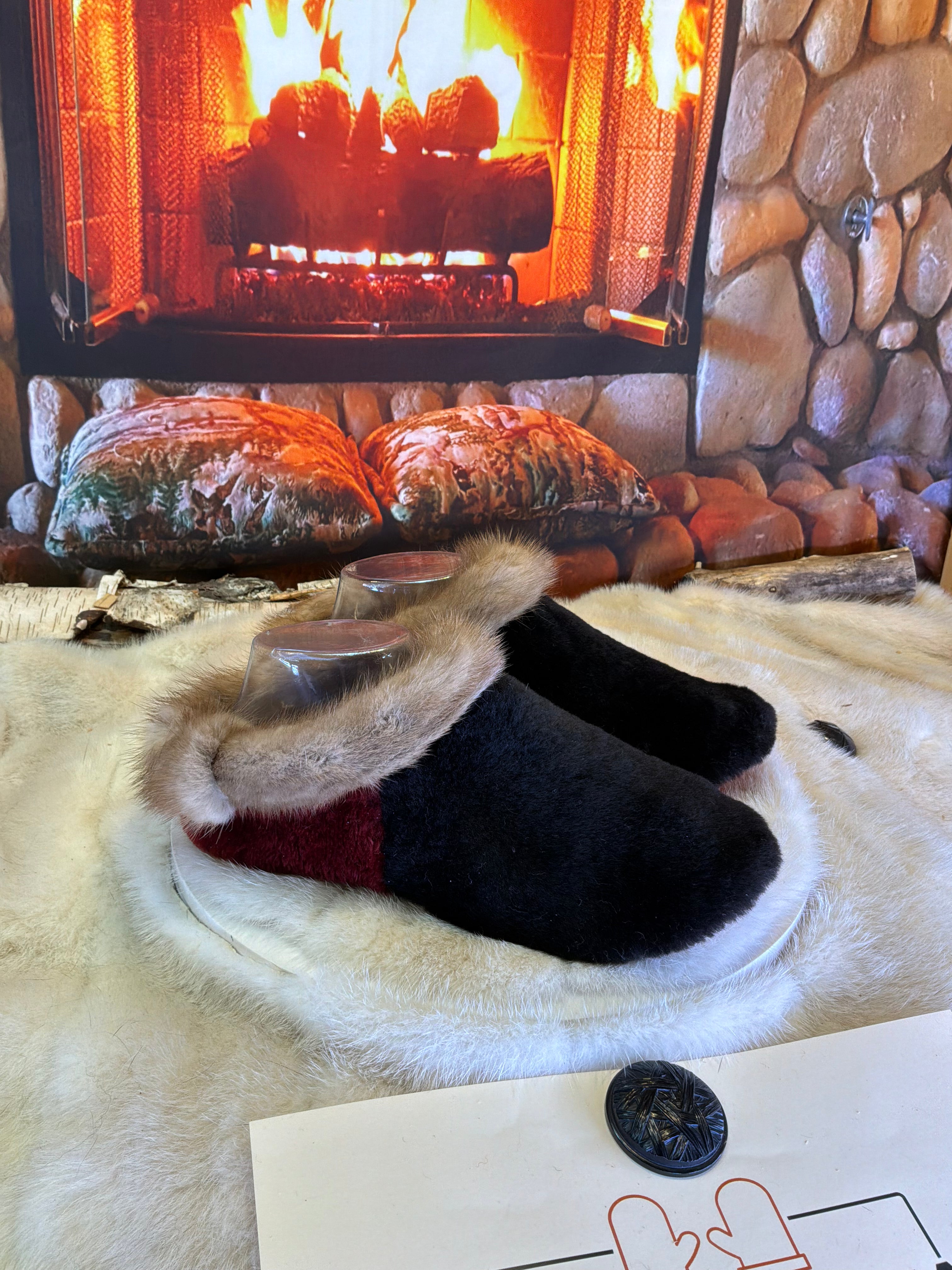Slipper Rita pointure 7 femme – Sherling italien & cuir recyclé, pièce unique faite à la main au Québec
