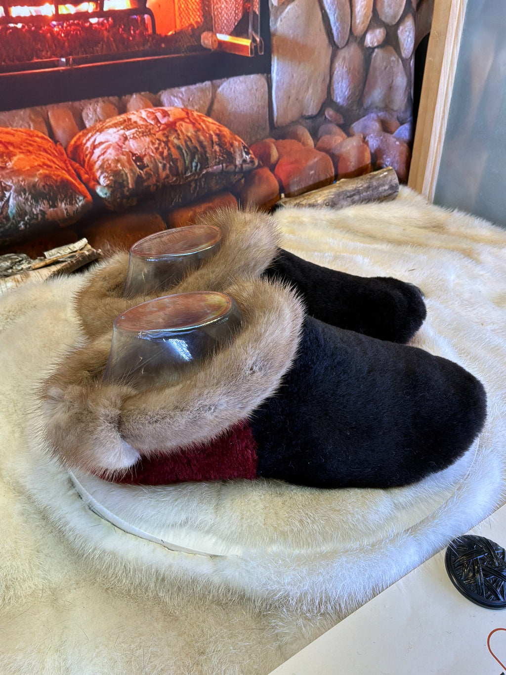 Slipper Rita pointure 7 femme – Sherling italien & cuir recyclé, pièce unique faite à la main au Québec