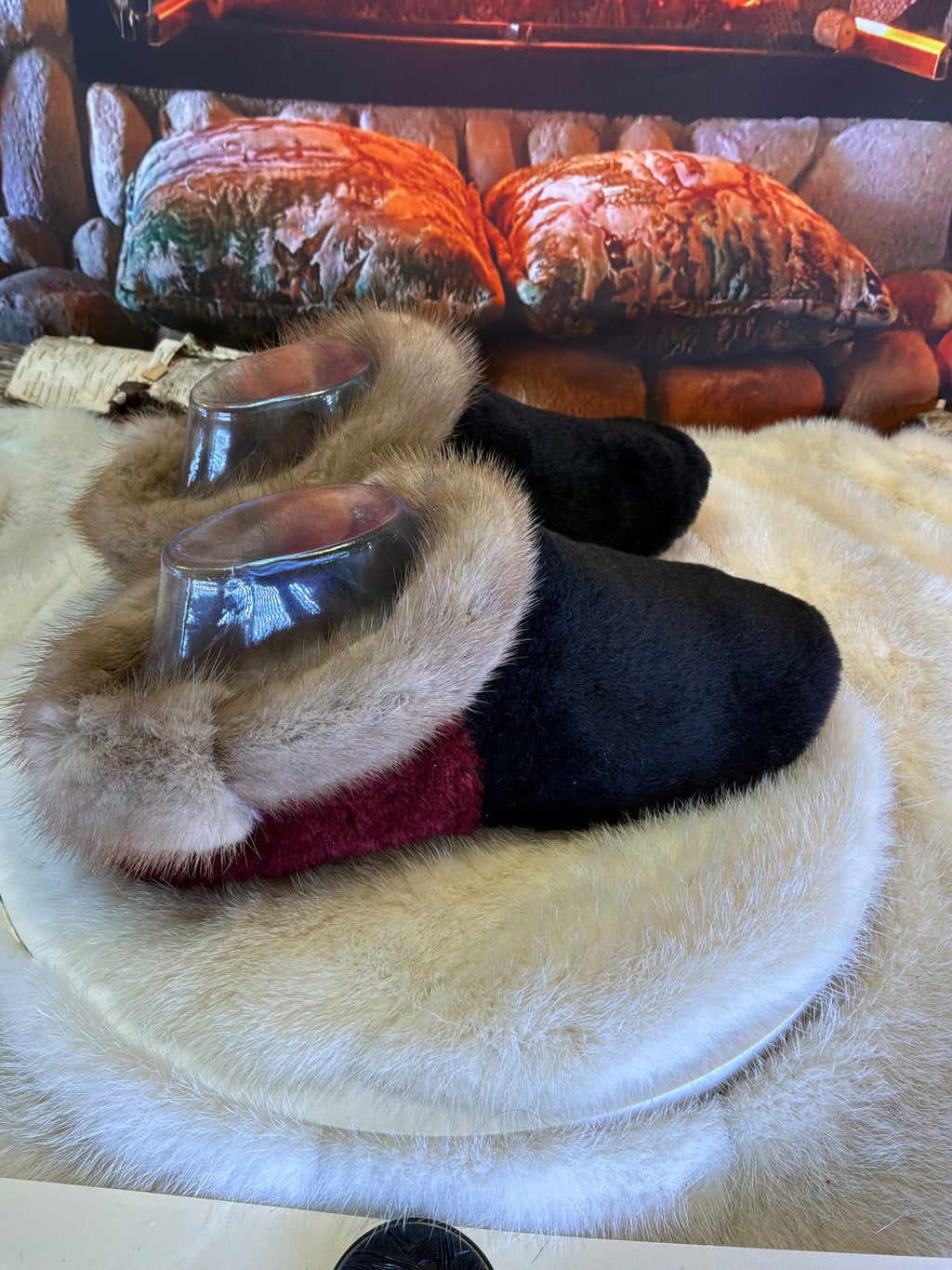 Slipper Rita pointure 7 femme – Sherling italien & cuir recyclé, pièce unique faite à la main au Québec