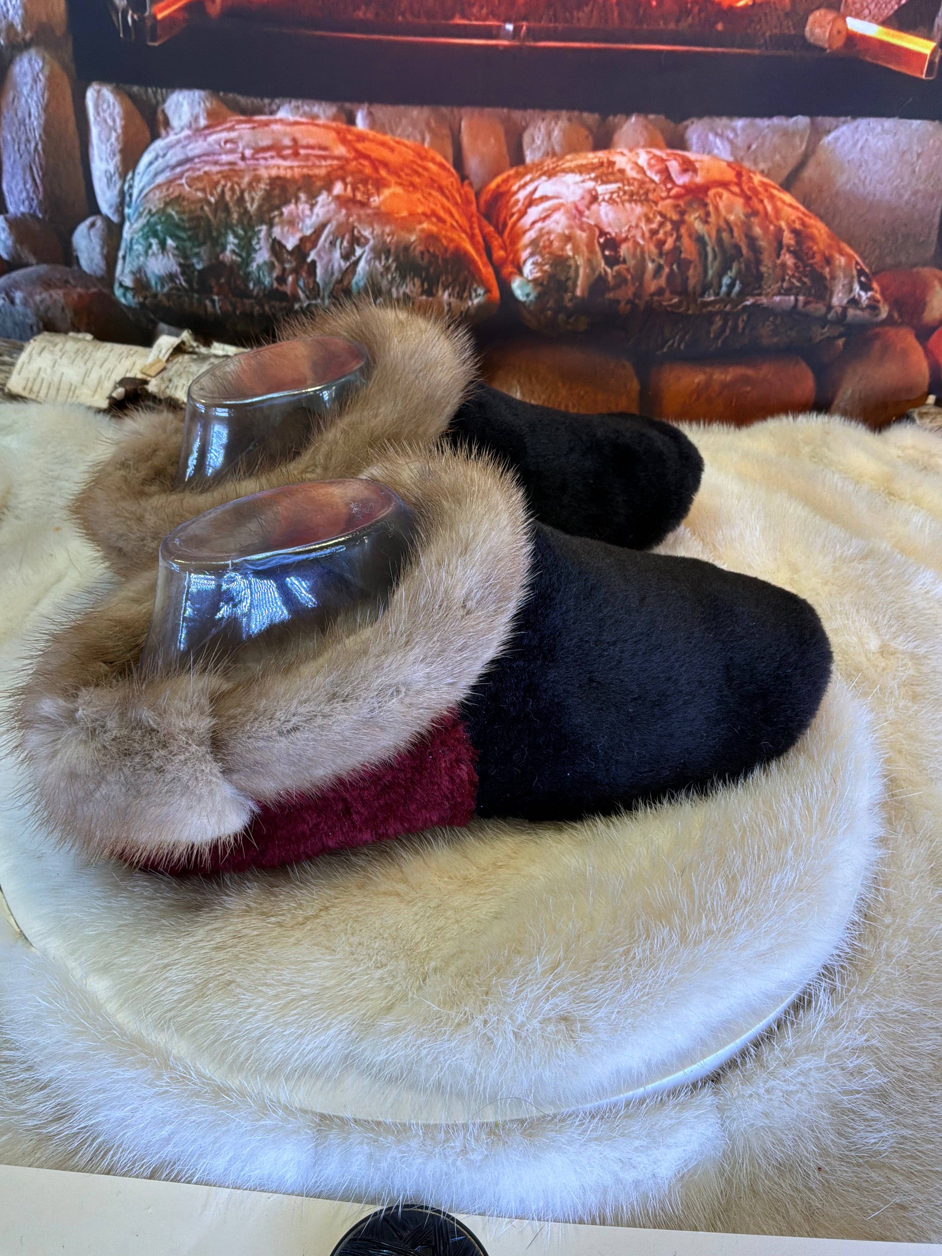 Slipper Rita pointure 7 femme – Sherling italien & cuir recyclé, pièce unique faite à la main au Québec