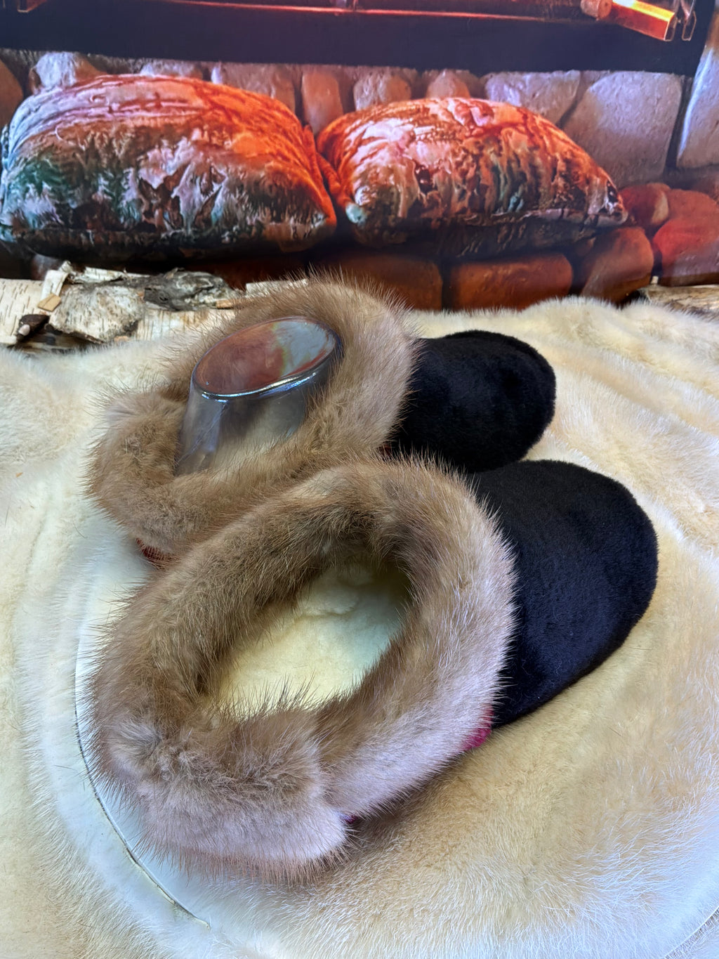 Slipper Rita pointure 7 femme – Sherling italien & cuir recyclé, pièce unique faite à la main au Québec
