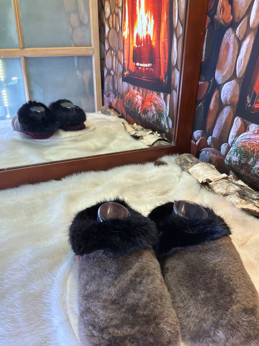 Slipper Pierrette pointure 7 femme – Sherling italien & cuir recyclé, pièce unique faite à la main au Québec