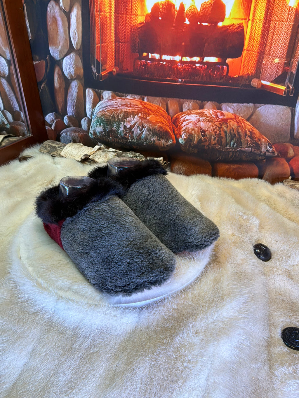Slipper Johanne pointure 7 femme – Sherling italien & cuir recyclé, pièce unique faite à la main au Québec