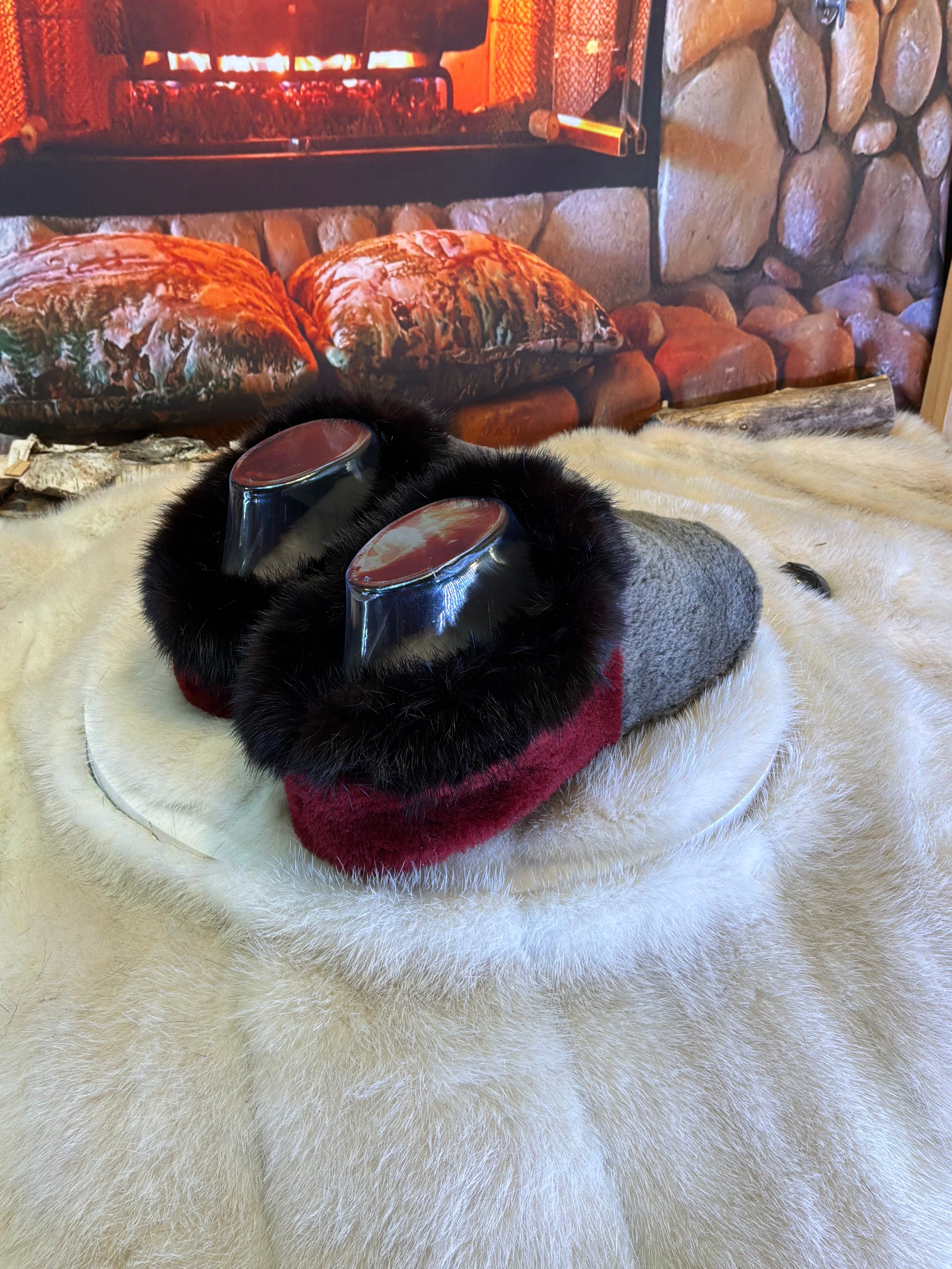 Slipper Johanne pointure 7 femme – Sherling italien & cuir recyclé, pièce unique faite à la main au Québec
