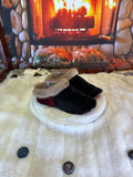 Slipper Adèle pointure 7 femme – Sherling italien & cuir recyclé, pièce unique faite à la main au Québec