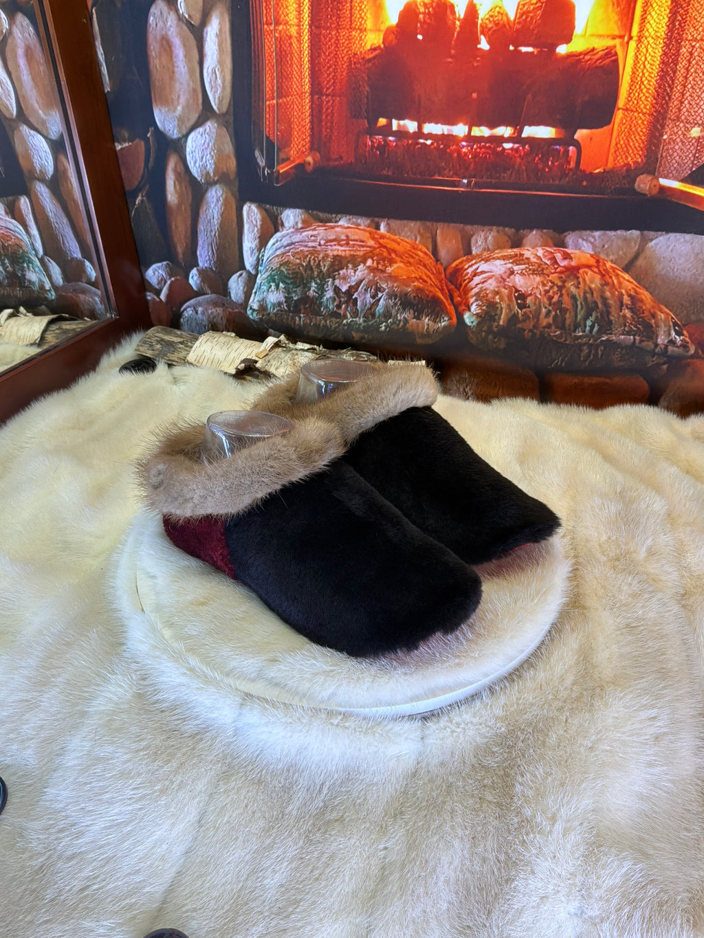 Slipper Adèle pointure 7 femme – Sherling italien & cuir recyclé, pièce unique faite à la main au Québec