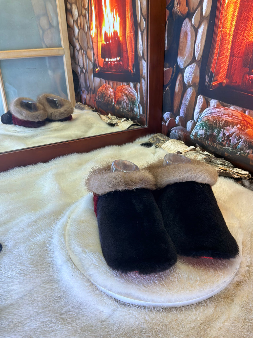 Slipper Adèle pointure 7 femme – Sherling italien & cuir recyclé, pièce unique faite à la main au Québec