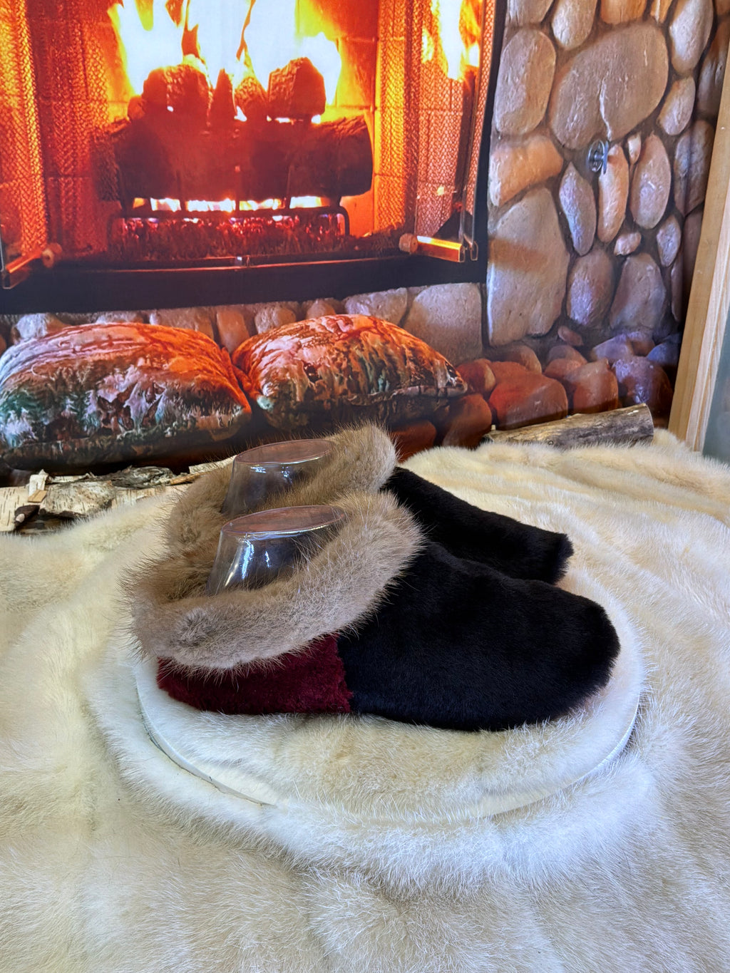 Slipper Adèle pointure 7 femme – Sherling italien & cuir recyclé, pièce unique faite à la main au Québec