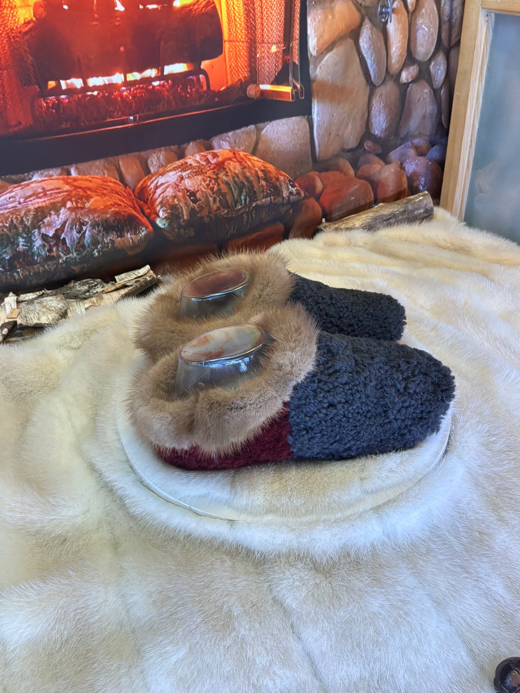 Slipper Régine pointure 7 femme – Sherling italien & cuir recyclé, pièce unique faite à la main au Québec