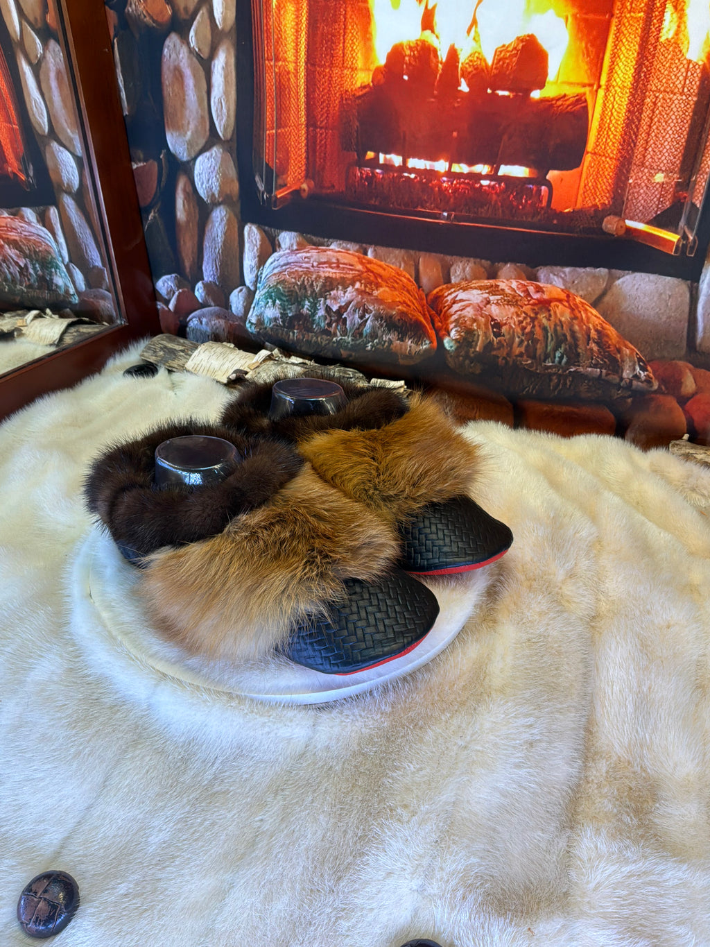 Slipper Rollande pointure 10 femme – Sherling italien & cuir recyclé, pièce unique faite à la main au Québec