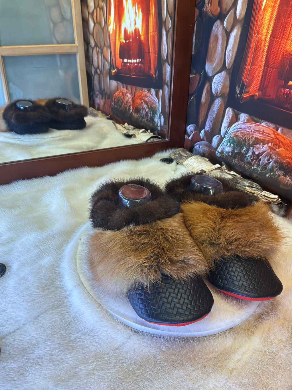 Slipper Rollande pointure 10 femme – Sherling italien & cuir recyclé, pièce unique faite à la main au Québec