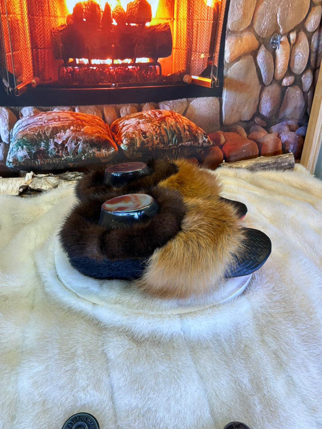 Slipper Rollande pointure 10 femme – Sherling italien & cuir recyclé, pièce unique faite à la main au Québec