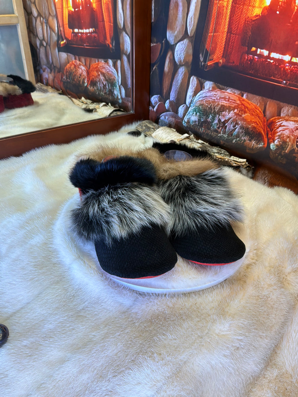 Slipper Ginette pointure 10 femme – Sherling italien & cuir recyclé, pièce unique faite à la main au Québec