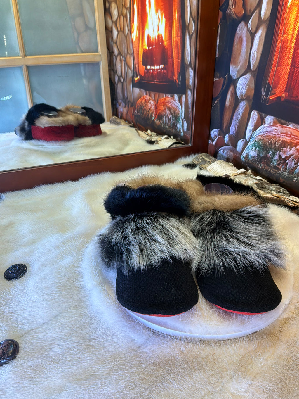 Slipper Ginette pointure 10 femme – Sherling italien & cuir recyclé, pièce unique faite à la main au Québec
