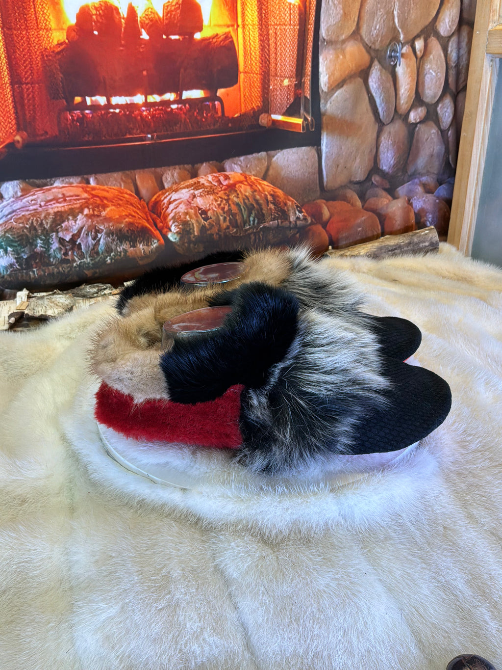 Slipper Ginette pointure 10 femme – Sherling italien & cuir recyclé, pièce unique faite à la main au Québec