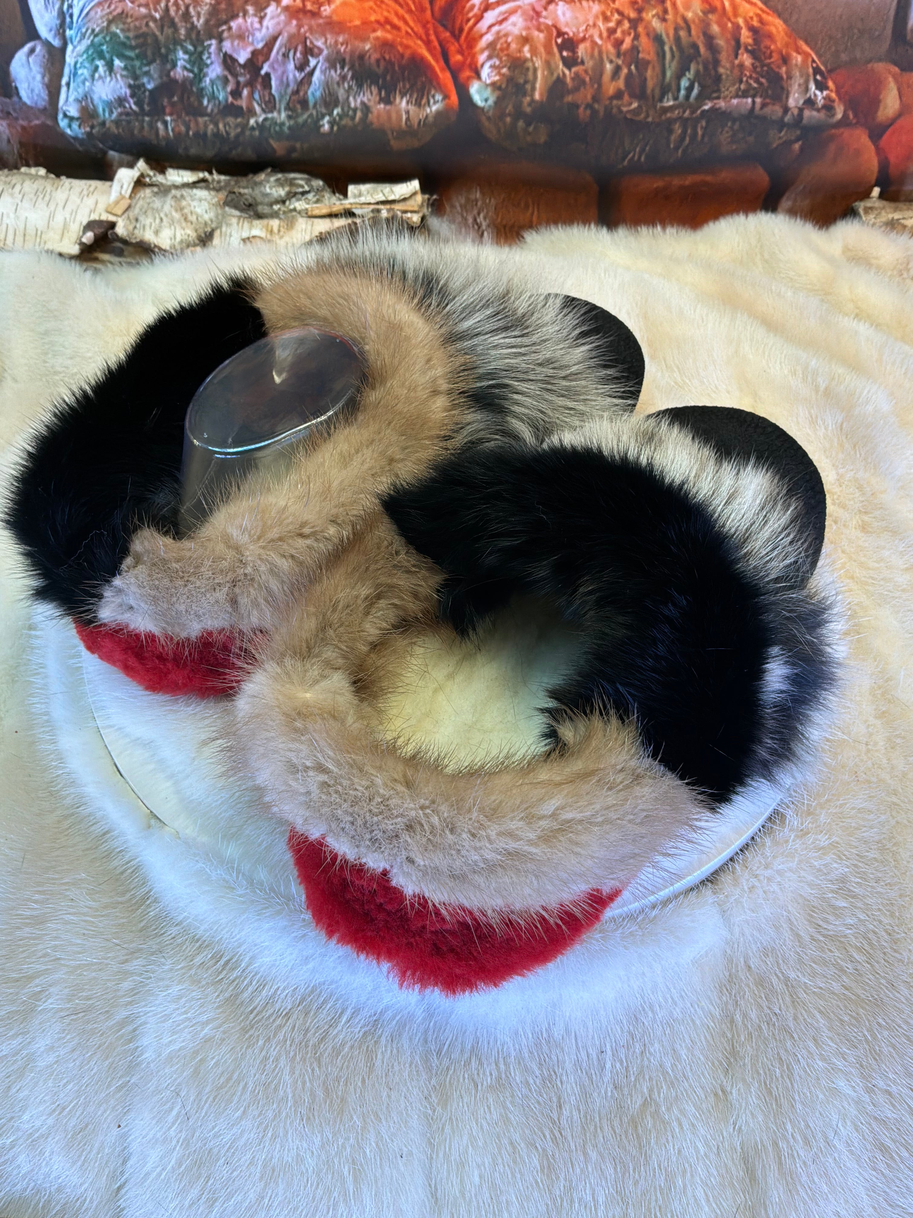 Slipper Ginette pointure 10 femme – Sherling italien & cuir recyclé, pièce unique faite à la main au Québec