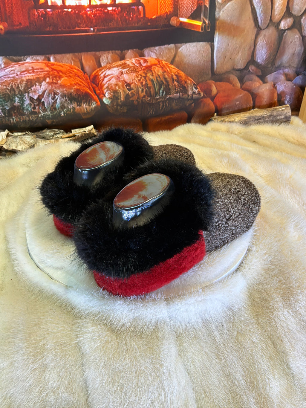 Slipper Jeanne pointure 7 femme – Sherling italien & cuir recyclé, pièce unique faite à la main au Québec