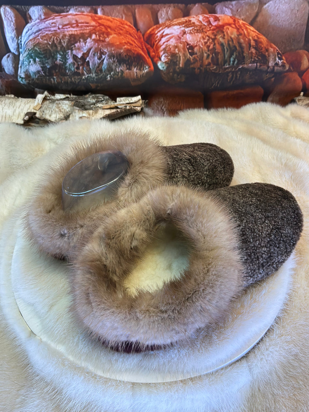 Slipper Yvonne pointure 7 femme – Sherling italien & cuir recyclé, pièce unique faite à la main au Québec
