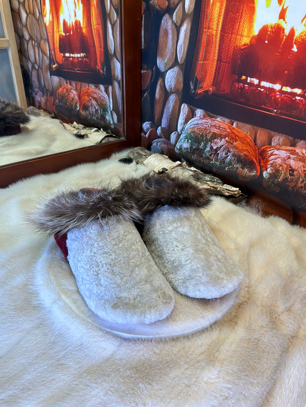 Slipper Ginette pointure 8 femme – Sherling italien & cuir recyclé, pièce unique faite à la main au Québec