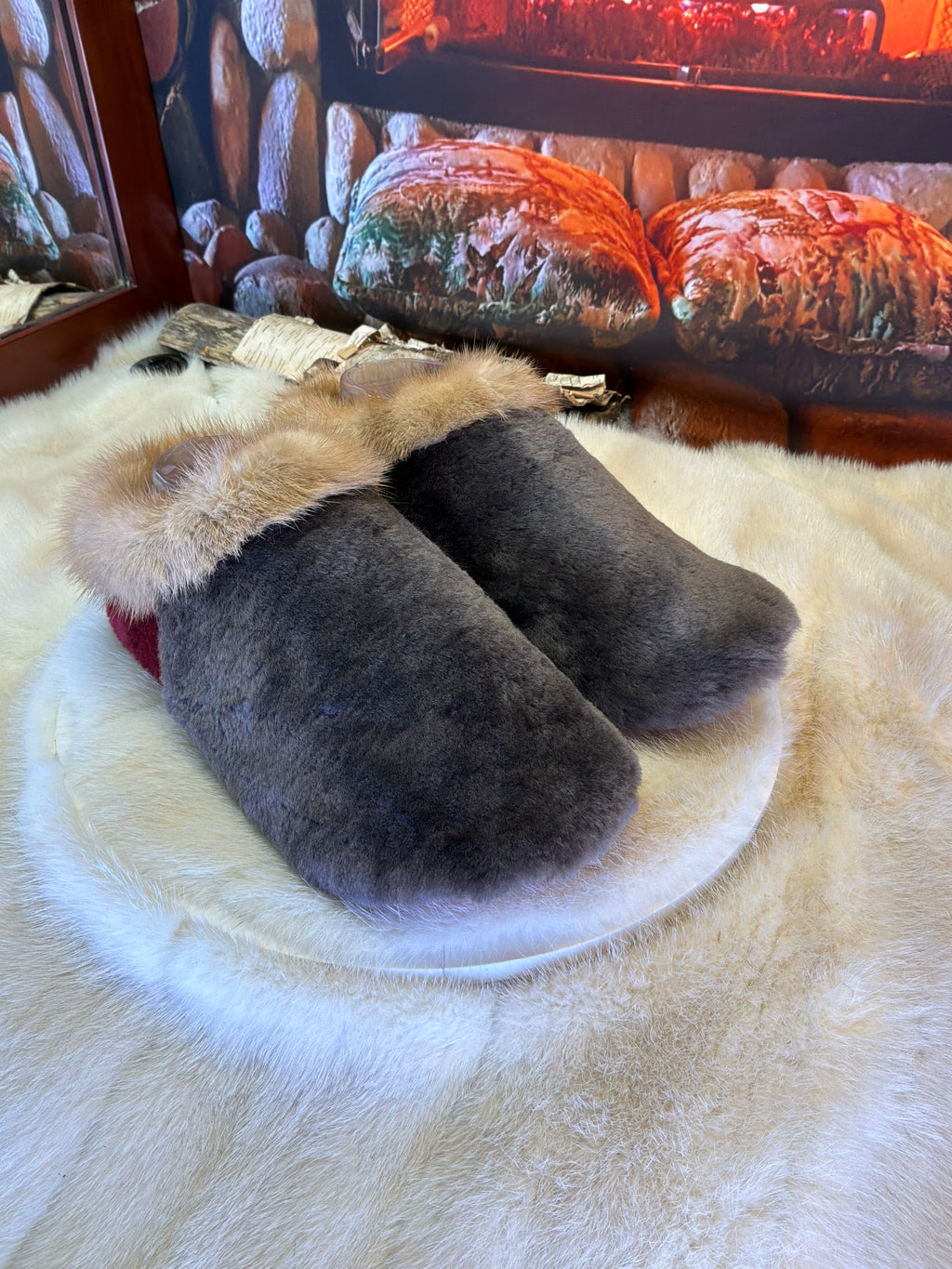 Slipper Rachelle pointure 8 femme – Sherling italien & cuir recyclé, pièce unique faite à la main au Québec