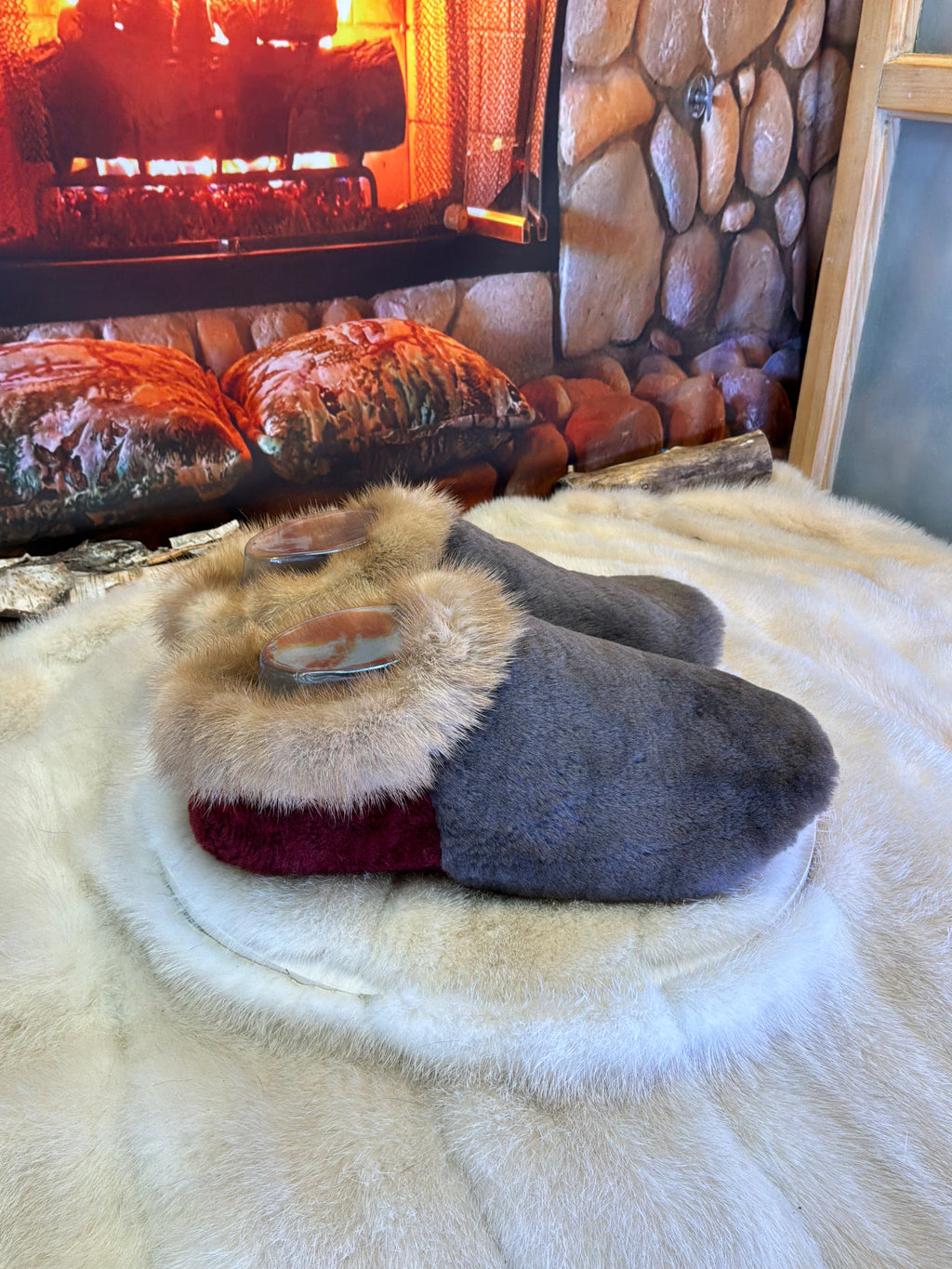 Slipper Rachelle pointure 8 femme – Sherling italien & cuir recyclé, pièce unique faite à la main au Québec