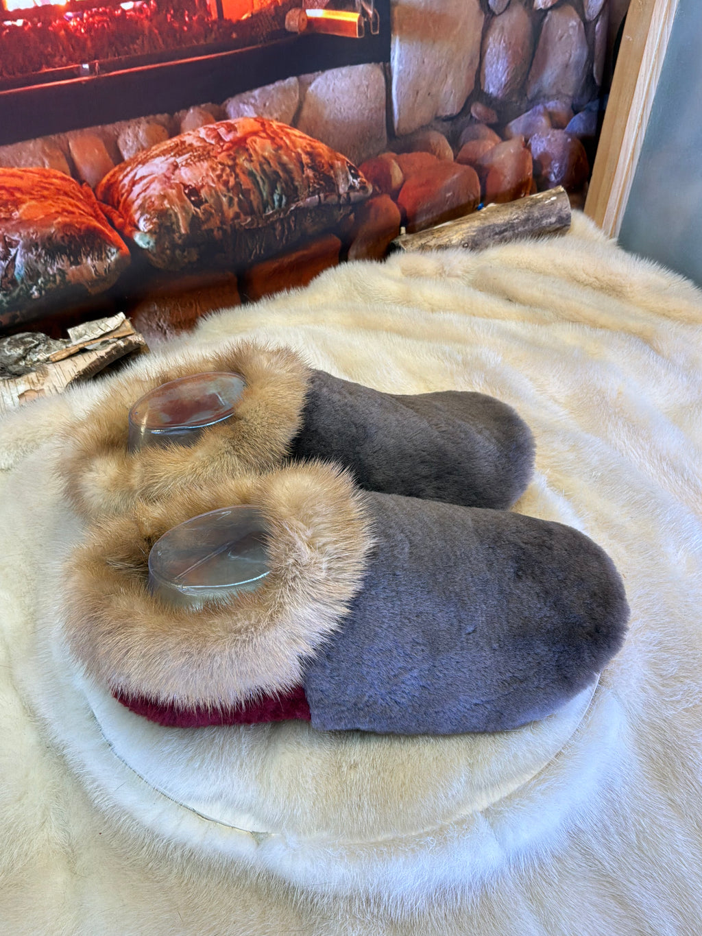 Slipper Rachelle pointure 8 femme – Sherling italien & cuir recyclé, pièce unique faite à la main au Québec