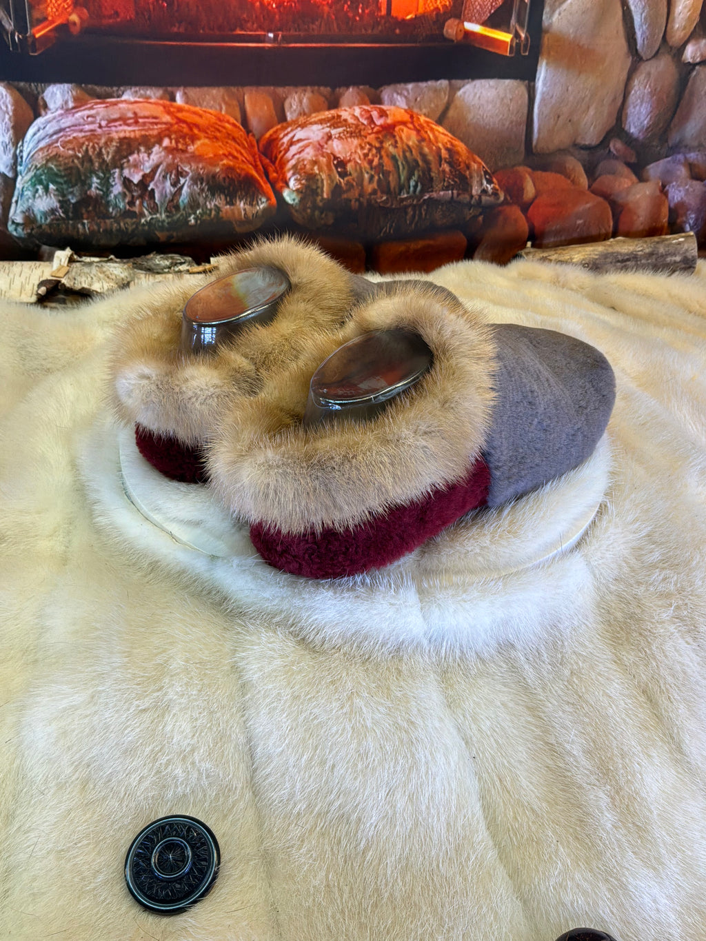 Slipper Rachelle pointure 8 femme – Sherling italien & cuir recyclé, pièce unique faite à la main au Québec