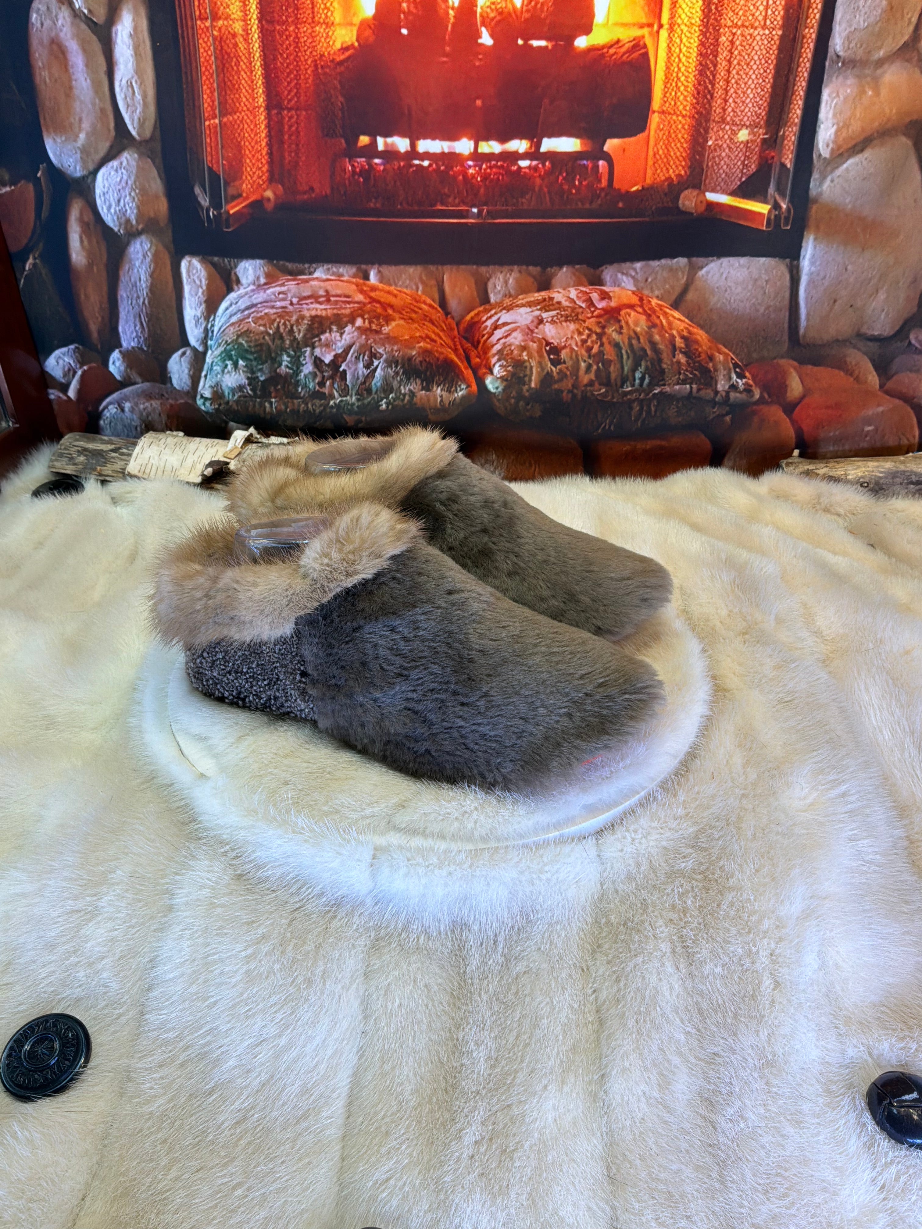 Slipper Claude pointure 8 femme – Sherling italien & cuir recyclé, pièce unique faite à la main au Québec