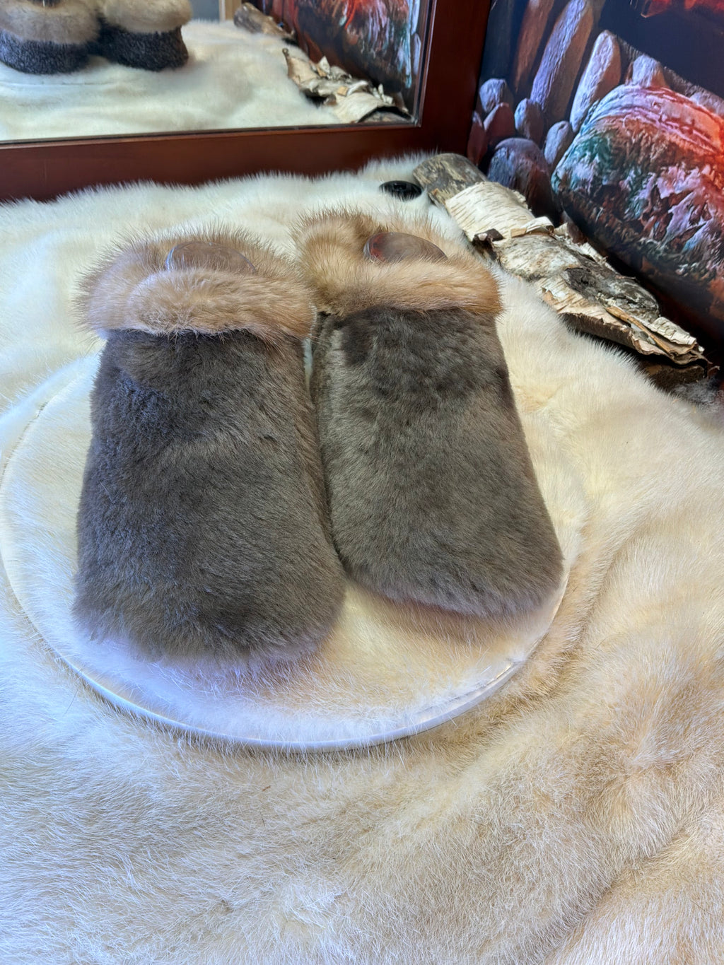 Slipper Claude pointure 8 femme – Sherling italien & cuir recyclé, pièce unique faite à la main au Québec