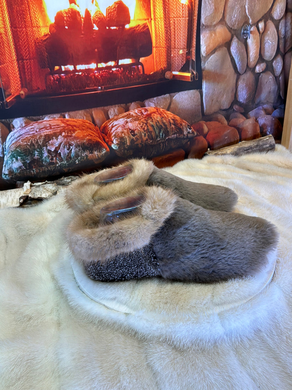 Slipper Claude pointure 8 femme – Sherling italien & cuir recyclé, pièce unique faite à la main au Québec