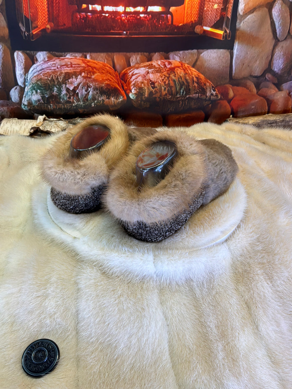 Slipper Claude pointure 8 femme – Sherling italien & cuir recyclé, pièce unique faite à la main au Québec