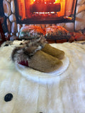 Slipper Sylvie pointure 8 femme – Sherling italien & cuir recyclé, pièce unique faite à la main au Québec