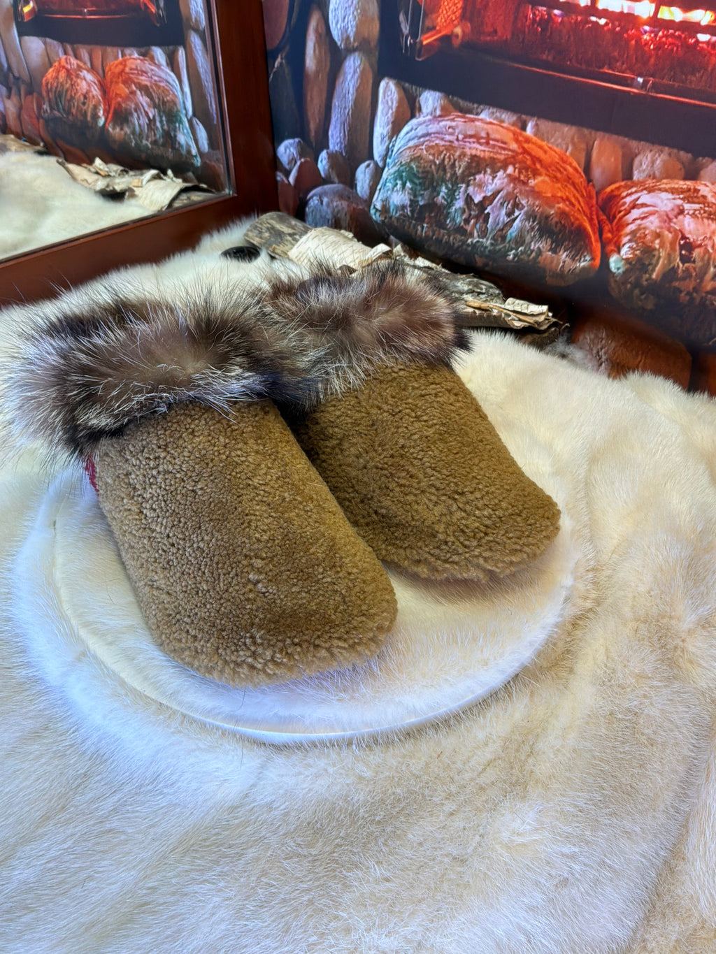 Slipper Sylvie pointure 8 femme – Sherling italien & cuir recyclé, pièce unique faite à la main au Québec