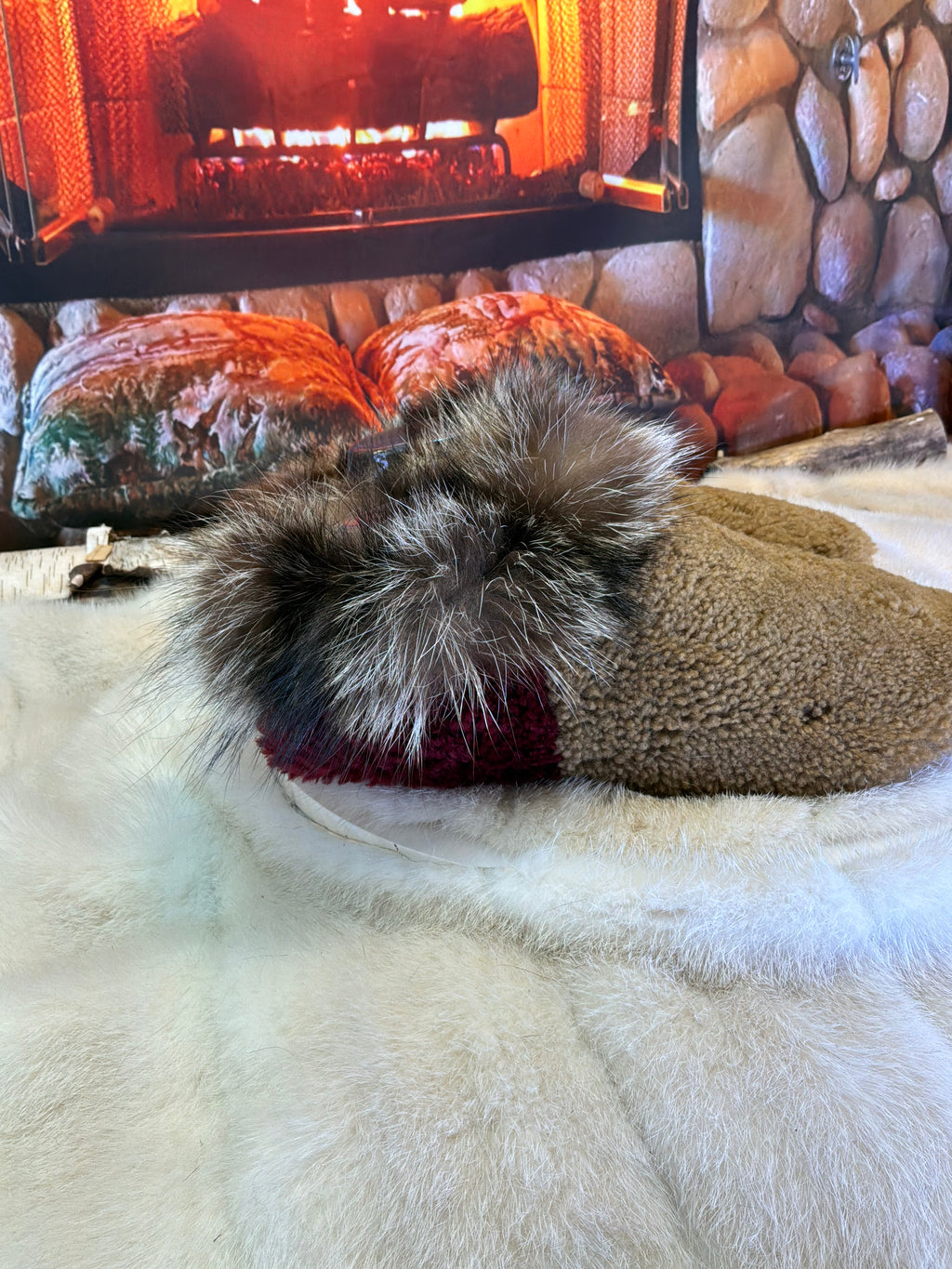 Slipper Sylvie pointure 8 femme – Sherling italien & cuir recyclé, pièce unique faite à la main au Québec
