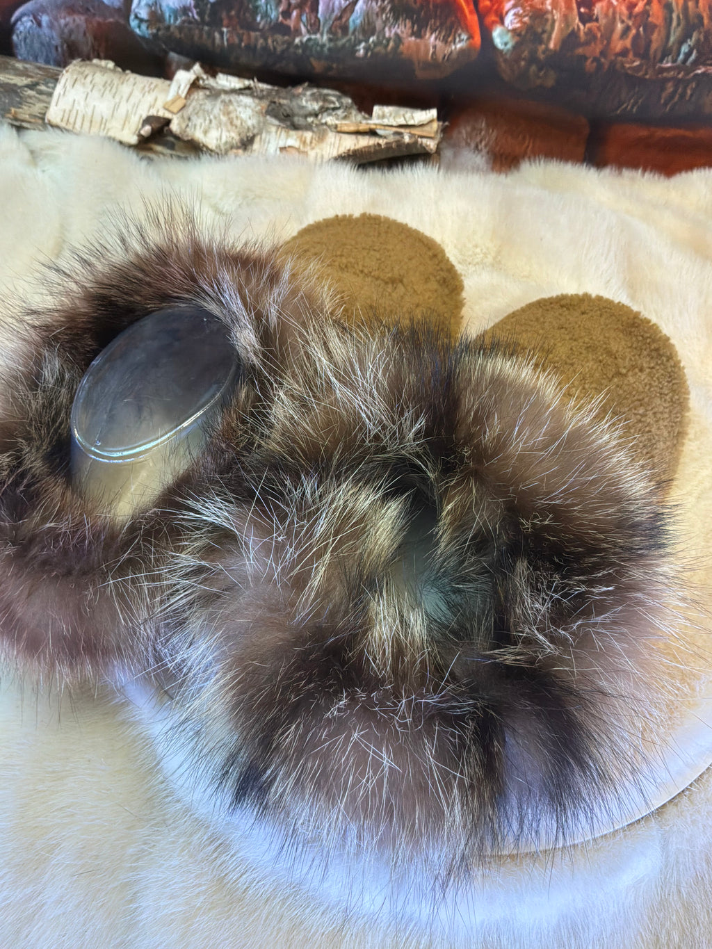 Slipper Sylvie pointure 8 femme – Sherling italien & cuir recyclé, pièce unique faite à la main au Québec