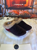 Slipper Gisèle pointure 8 femme – Sherling italien & cuir recyclé, pièce unique faite à la main au Québec