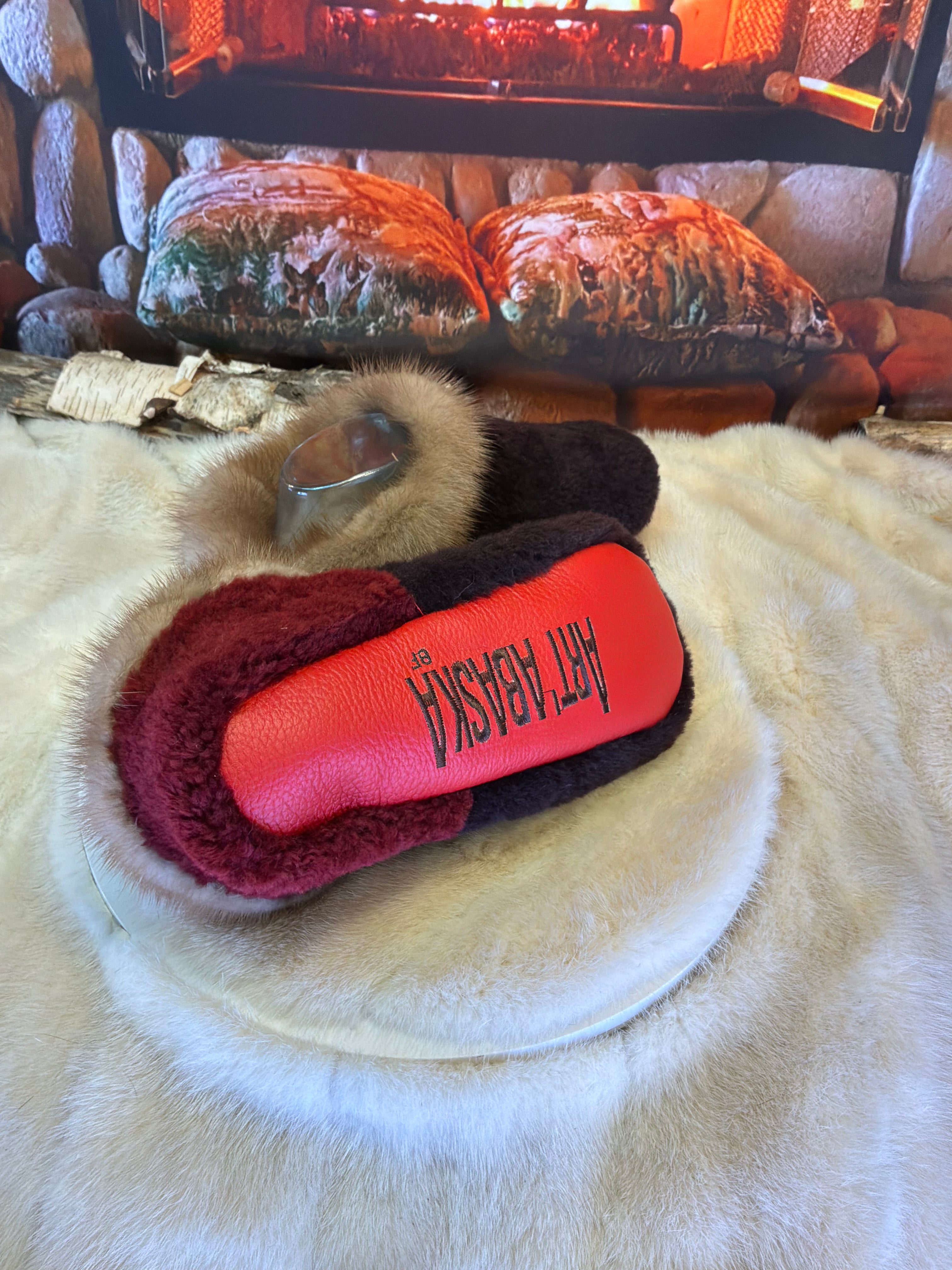 Slipper Gisèle pointure 8 femme – Sherling italien & cuir recyclé, pièce unique faite à la main au Québec
