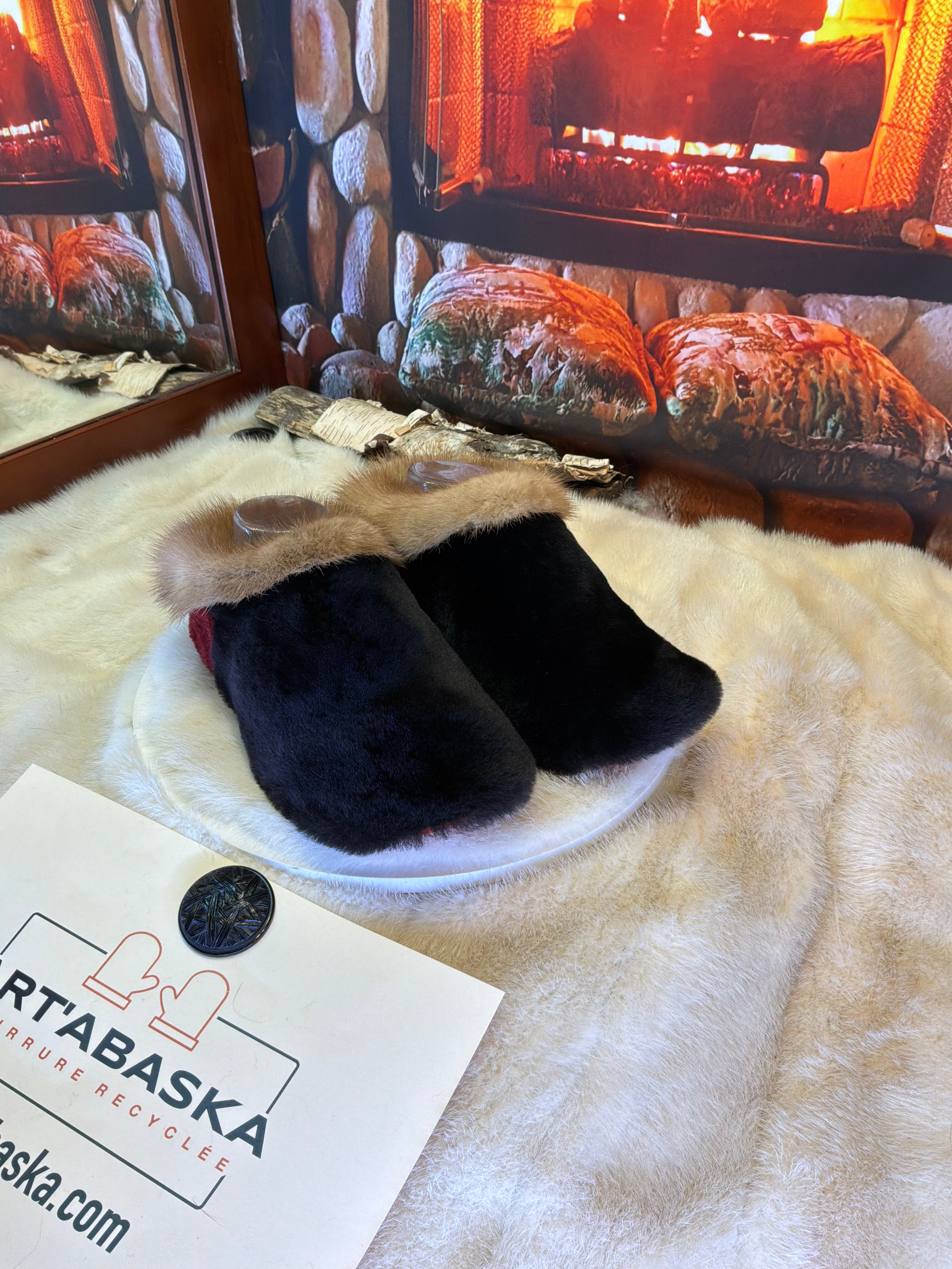 Slipper Sylvie pointure 8 femme – Sherling italien & cuir recyclé, pièce unique faite à la main au Québec