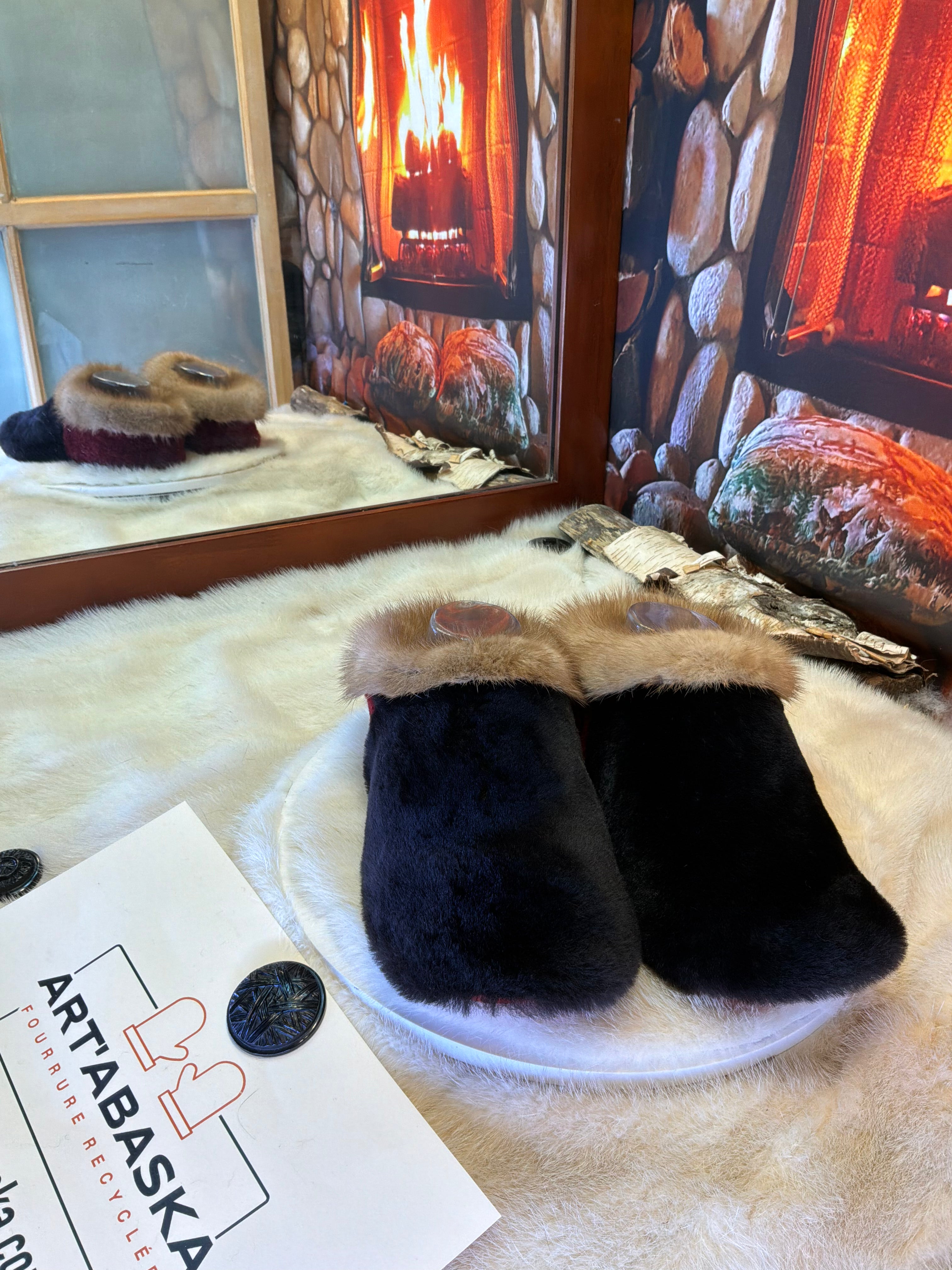 Slipper Sylvie pointure 8 femme – Sherling italien & cuir recyclé, pièce unique faite à la main au Québec