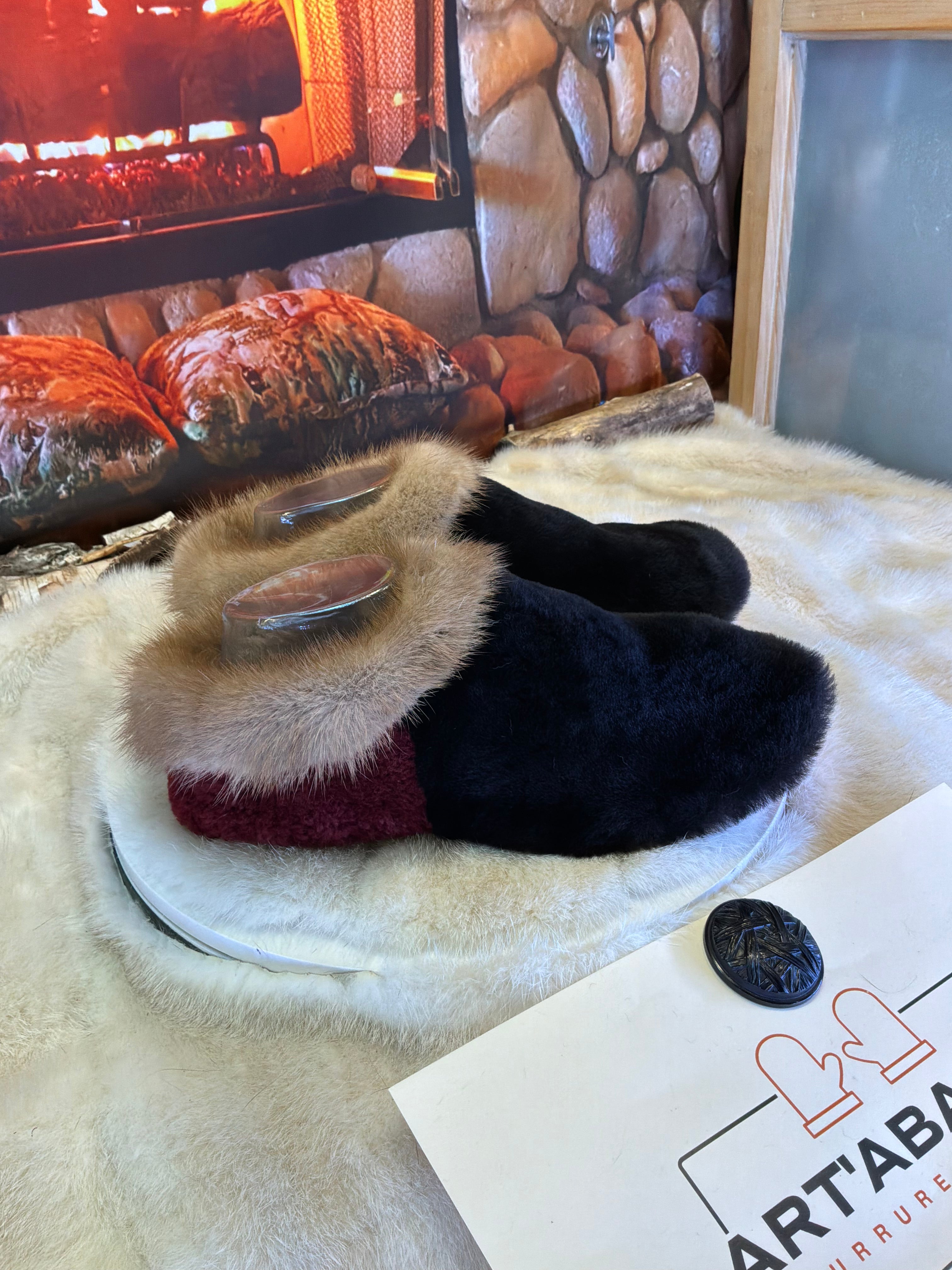 Slipper Sylvie pointure 8 femme – Sherling italien & cuir recyclé, pièce unique faite à la main au Québec